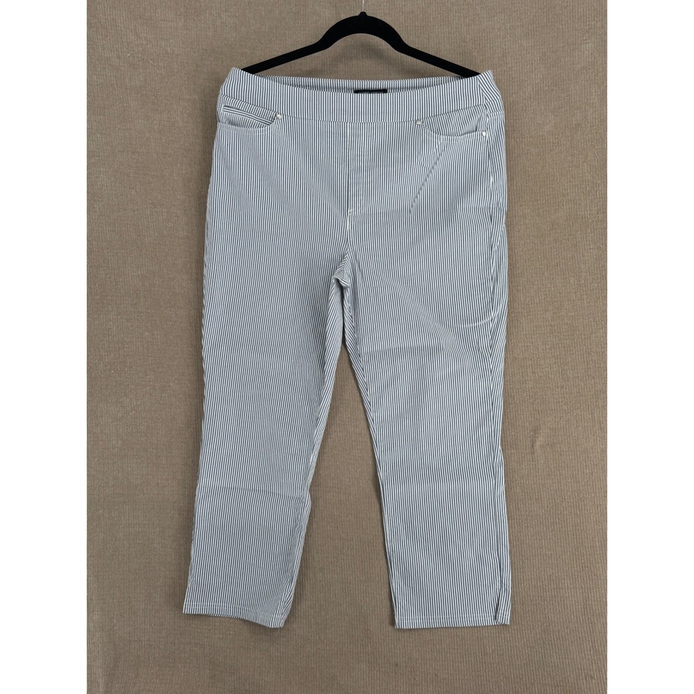 Mario Serrani Italy Womens Blue White Striped Pull On Straight Leg Pants Large